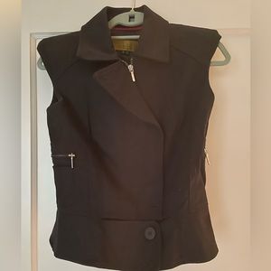 Nicole Miller black cropped cotton moto vest with shoulder pads size Small